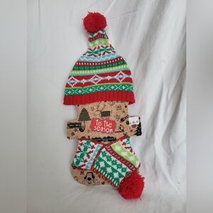 Festive Red and Green Knit Hat and Scarf Set for Dog, Size M/L